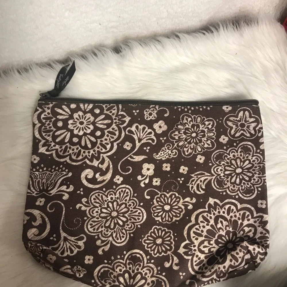 thirty-one Brown and Cream Floral Zip Cosmetic Pouch